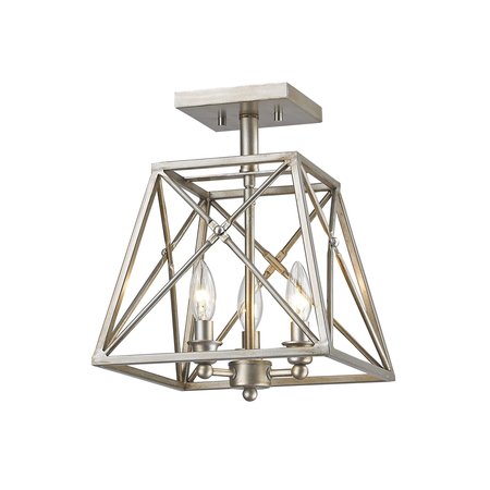 Z-LITE Trestle 3 Light Semi Flush Mount, Antique Silver & Antique Silver 447SF-AS